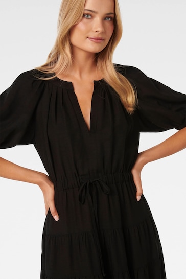 Forever New Black Gabe Midi Dress with a Touch of Linen