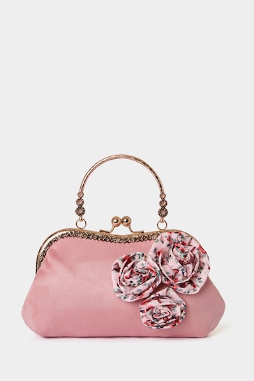 Joe Browns Pink Floral Corsage Vintage Frame Clutch Bag