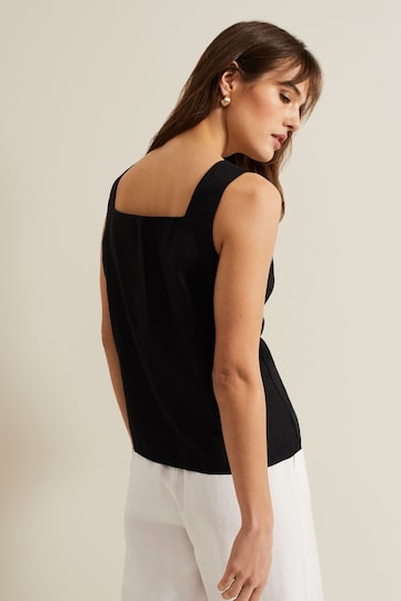 Phase Eight Black Linen Ashley Button Shell Top