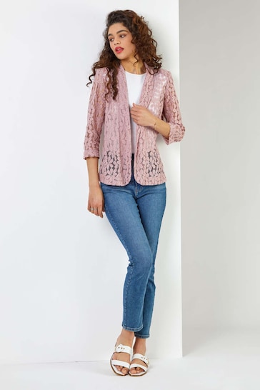 Roman Pink Floral Lace Blazer Jacket