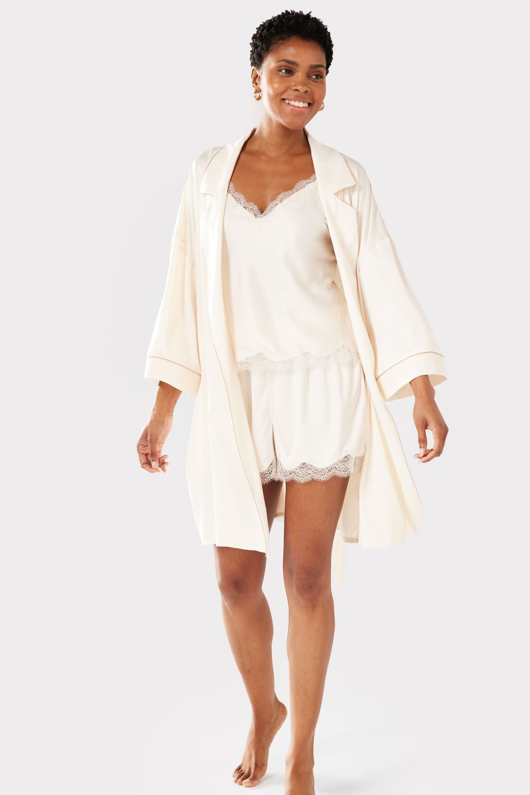 Buy Chelsea Peers Cream Satin Lace Trim Dressing Gown from the Next UK online shop