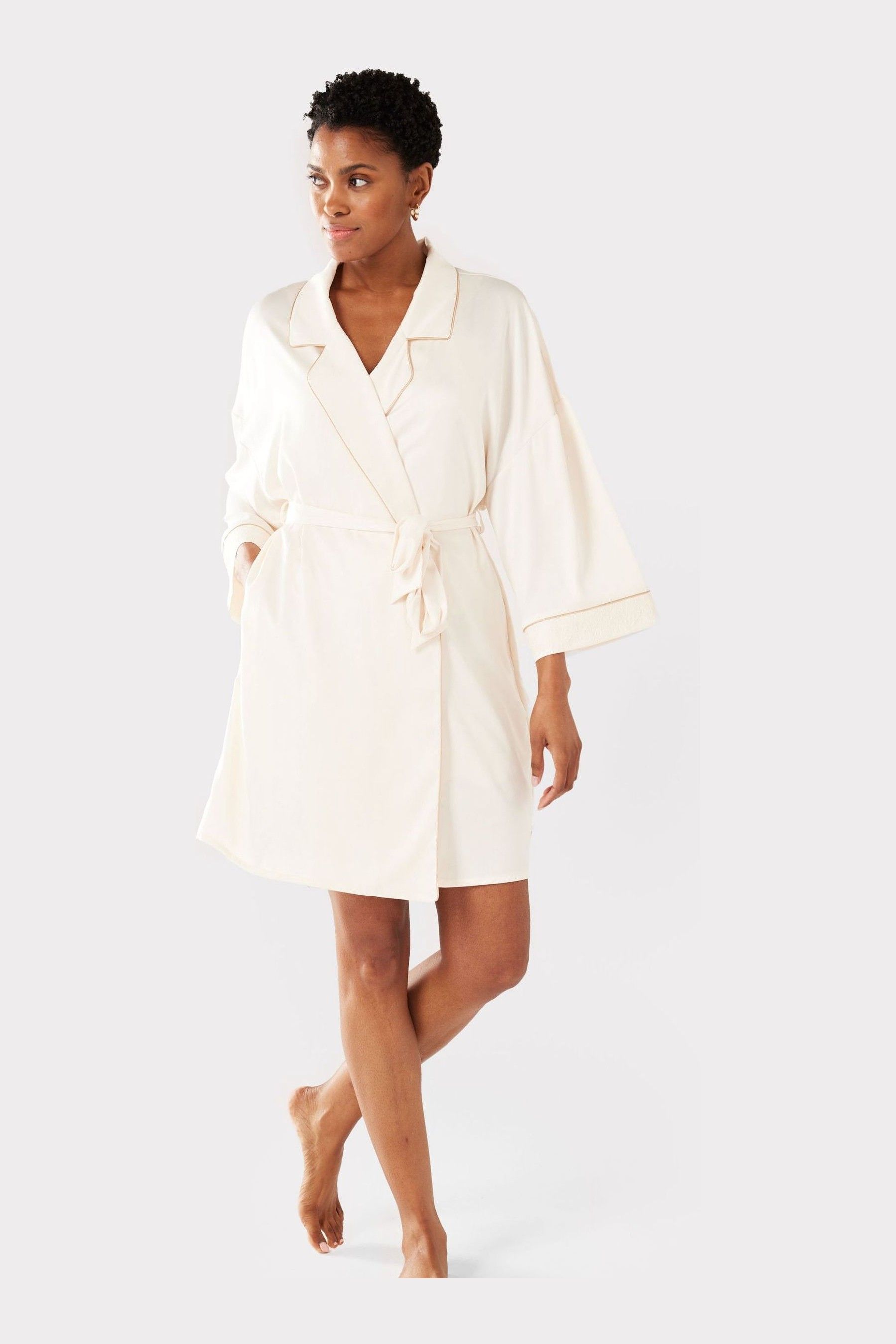 Buy Chelsea Peers Cream Satin Lace Trim Dressing Gown from the Next UK online shop