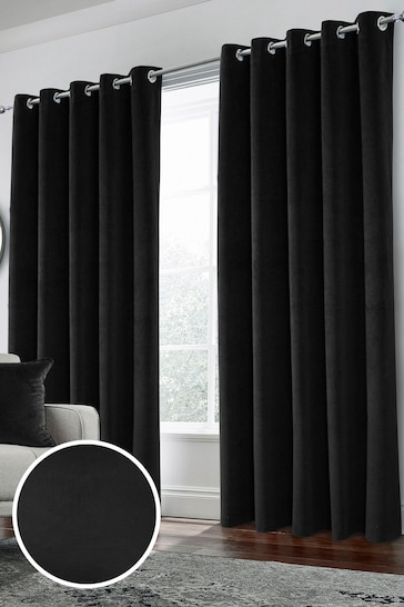 Enhanced Living Black Thermal Blackout Hampton Readymade Curtains