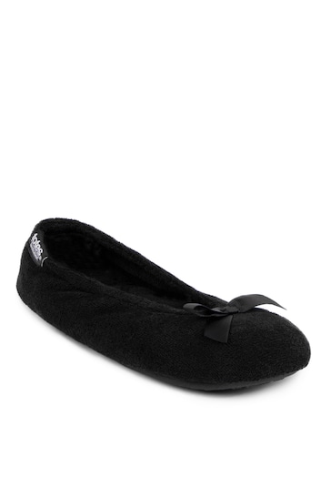 Totes Black Isotoner Terry Ballet Slippers With Bow