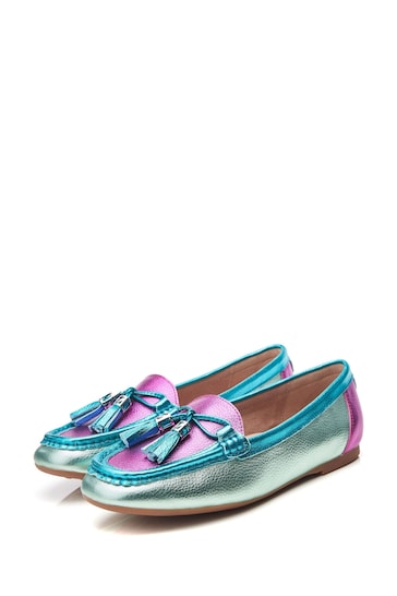 Moda In Pelle Famina Square Toe Bow Tassel Trim Leather Loafers