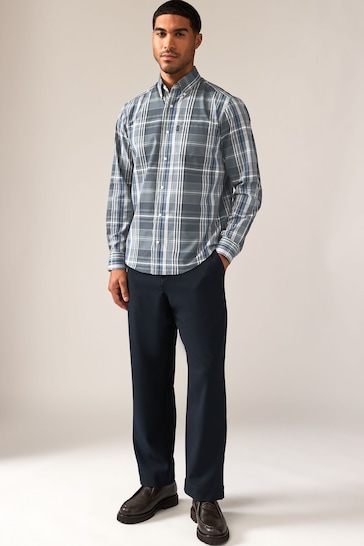 Pretol Blue Madras Check Easy Iron Button Down Oxford Shirt