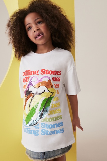 Ecru White Rolling Stones Oversized T-Shirt (3-16yrs)