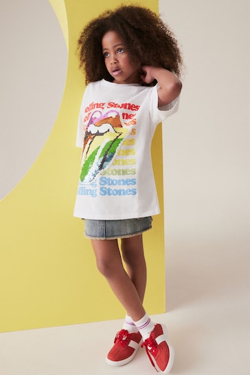 Ecru White Rolling Stones Oversized T-Shirt (3-16yrs)