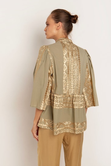 Greek Archaic Kori Gold Embroidered Blouse