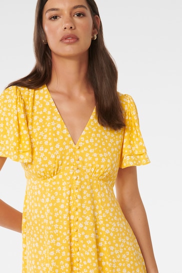 Forever New Yellow Pria Button Through Mini Dress
