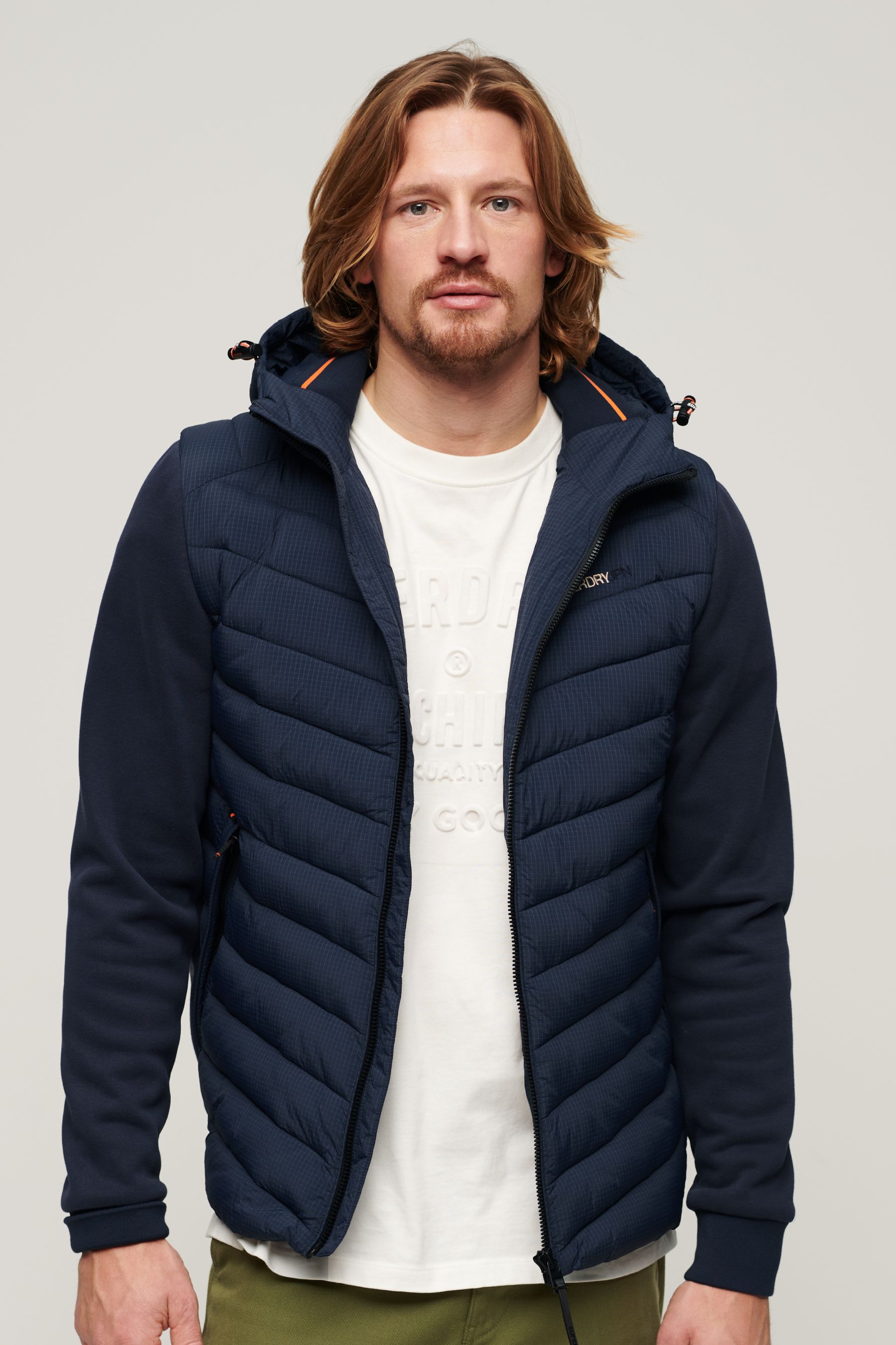 Buy Superdry Blue Hooded Storm Hybrid Padded Jacket from the Next UK online shop