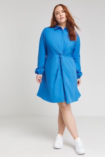 Simply Be Cobalt Blue Twist Front Cotton Shirt Dress