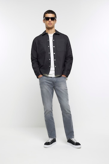 River Island Grey Slim Fit Faded Jeans