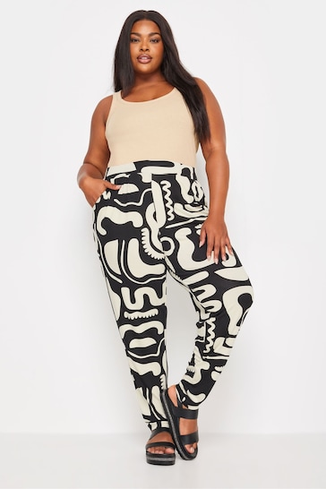 Yours Curve Black Double Pleated Harem Trousers