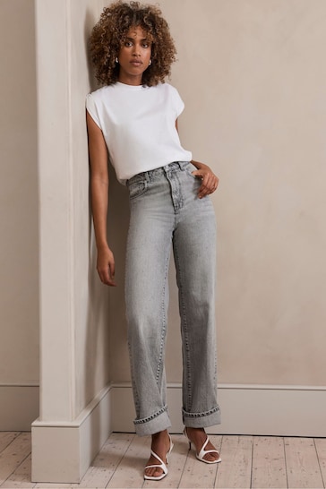 Mint Velvet Grey Workable Wide Leg Jeans