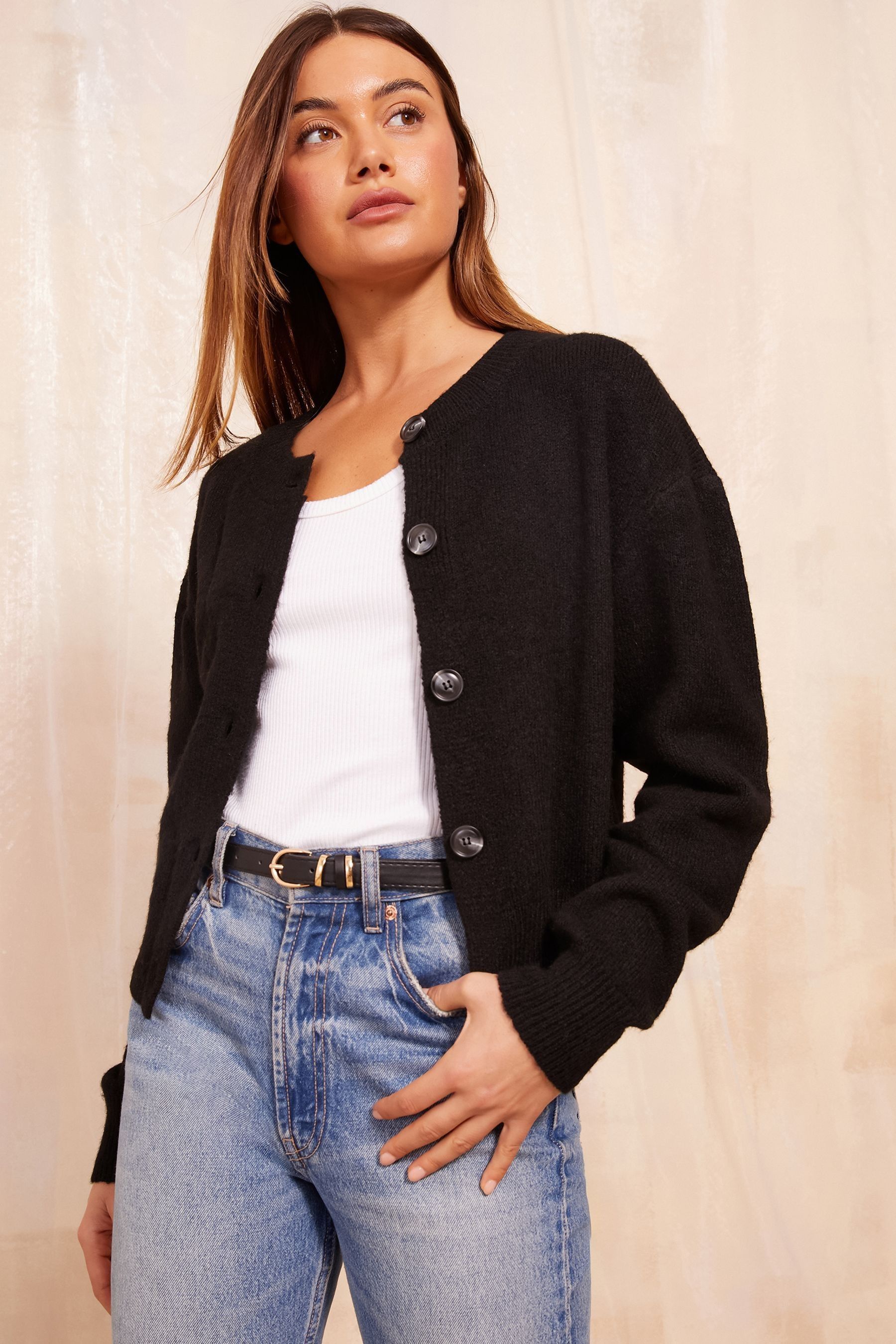 Friends Like These Black Cropped Button Through Cardigan