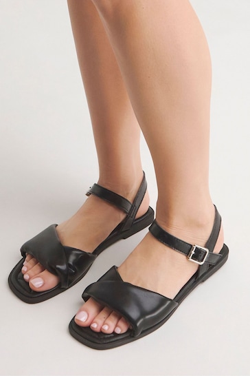 Simply Be Two Part Flat Black Sandals In Extra Wide Fit