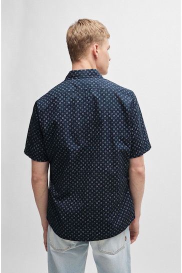 BOSS Blue Regular-Fit Shirt In Printed Cotton Poplin