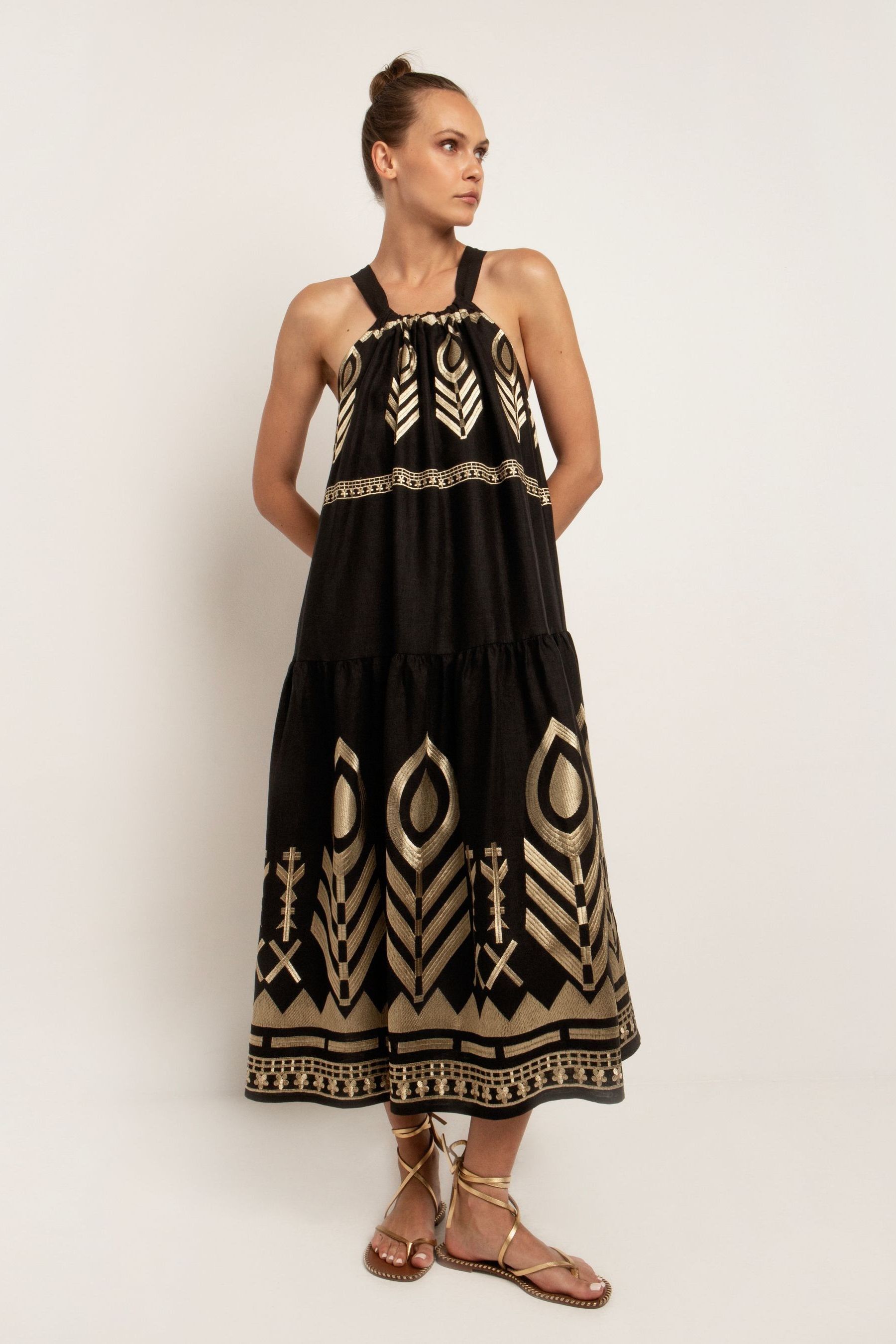 Buy Greek Archaic Kori Black Embroidered 100 Linen Halterneck Maxi Dress from the Next UK online shop