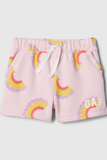 Gap Pink Rainbow Logo Graphic Pull On Baby Shorts (Newborn-5yrs)