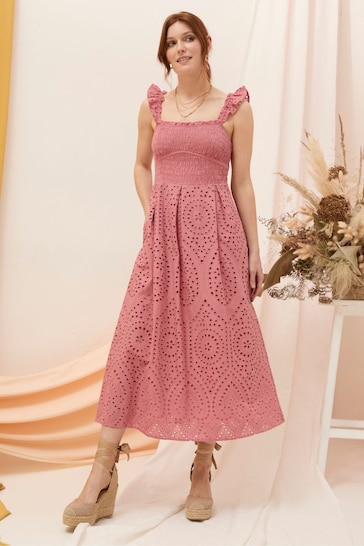 FatFace Pink Kadiri Shirred Midi Dress