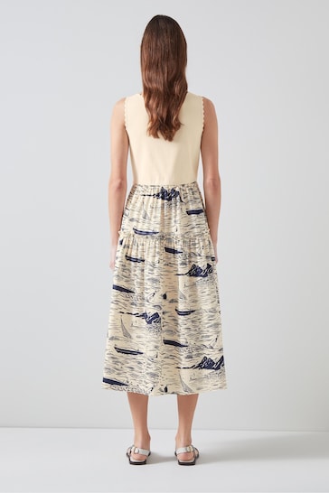 LK Bennett Cream Crosby Cotton Blend Riviera Print Dress