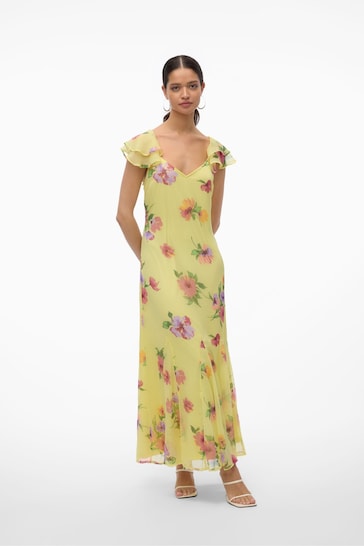 VERO MODA Green Floral Print Ruffle Sleeve Maxi Dress
