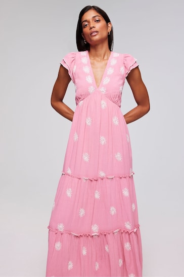 Mint Velvet Pink Floral Embroidered Maxi Dress