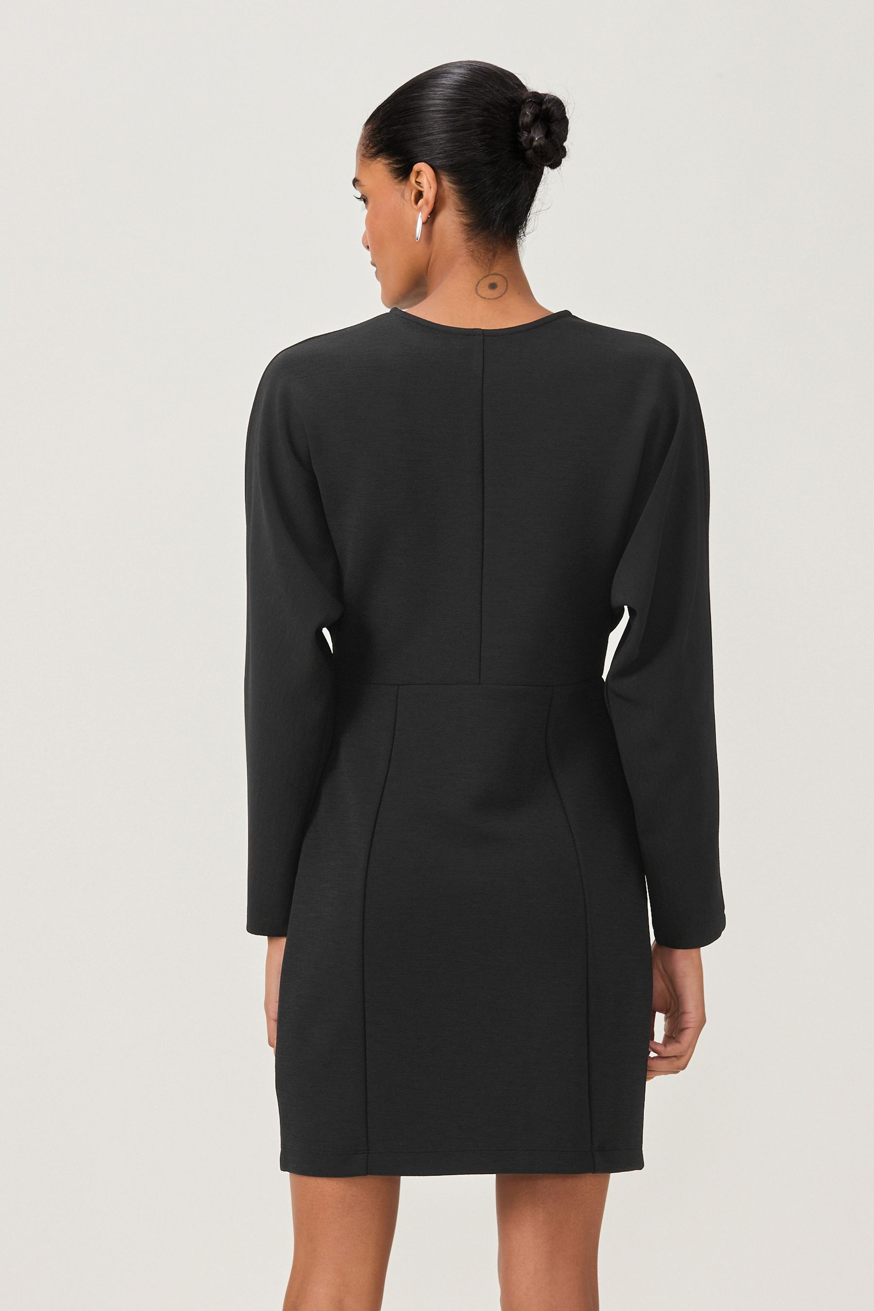 Black Long Sleeve Zip Front Mini Dress