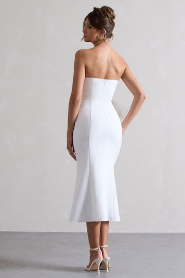 Club L London White To Me Bandeau Midi Dress With Oversized Bow