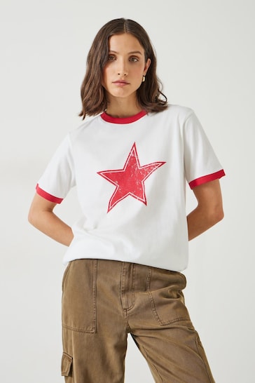 Hush White Shaan Star Ringer T-Shirt