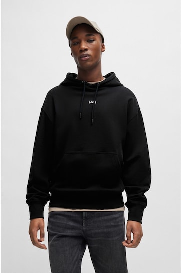 BOSS Black Cotton-Terry Hoodie With Contrast Logo