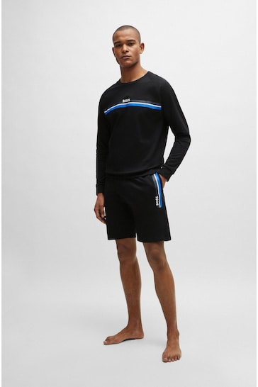 BOSS Black Stripe Logo Drawstring Jersey Shorts