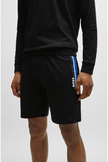 BOSS Black Stripe Logo Drawstring Jersey Shorts