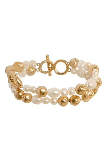 Bibi Bijoux Gold Tone Pearl Elegance Real Pearl Layered Bracelet