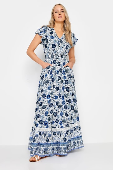 Long Tall Sally Blue Floral Print Front Split Maxi Dress