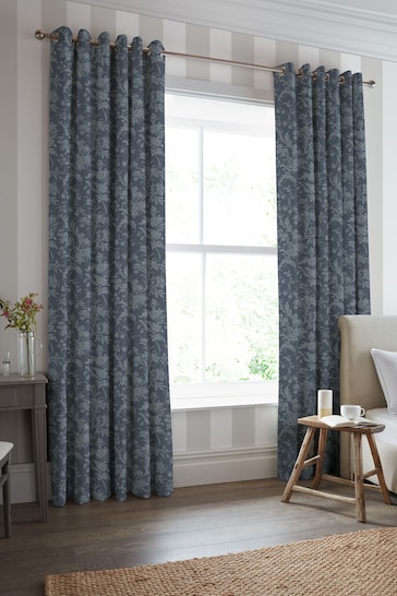 Laura Ashley Midnight Navy Blue Lloyd Made to Measure Curtains