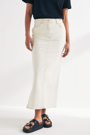 ONLY White Side Split Denim Maxi Skirt