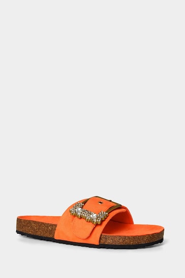 Joe Browns Orange Crystal Buckle Slider Sandals