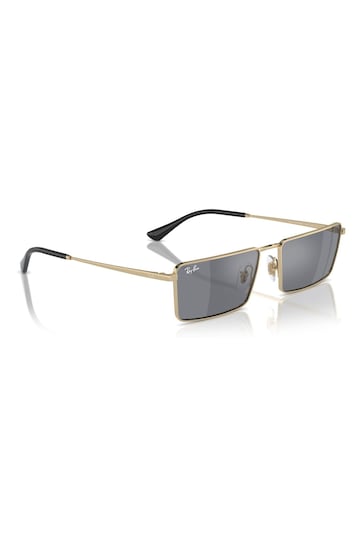 Ray-Ban Gold Tone Emy Rb3741 Rectangle Sunglasses