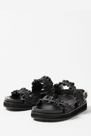 Oliver Bonas Chunky Frill Leather Black Sandals