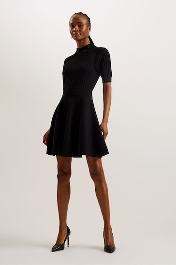 Ted Baker Black Knitted Miiaaa Skater Dress With Collar