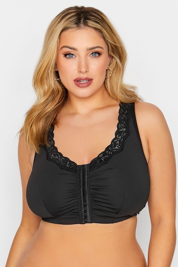 Yours Curve Black Lace Trim Front Fastening Bra 2 Pack