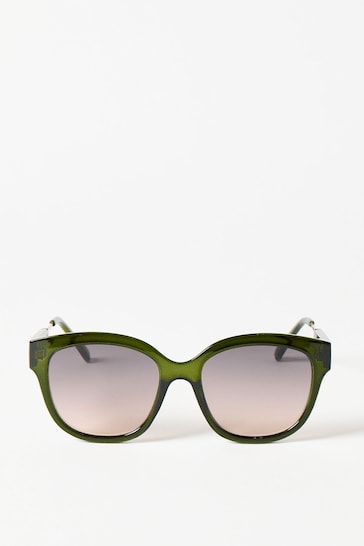 Oliver Bonas Green Metal Arm Cat Eye Sunglasses
