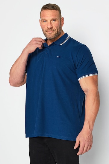 BadRhino Big & Tall Blue Tipping Polo Shirts 3 Pack