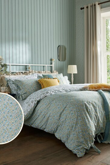 Laura Ashley Newport Blue 200 Thread Count Loveston Duvet Cover and Pillowcase Set