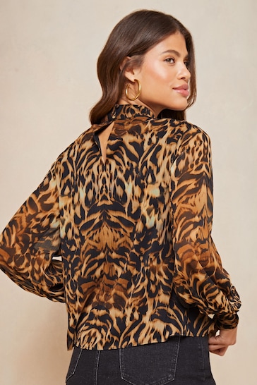 Lipsy Leopard Print High Neck Long Sleeve Blouse