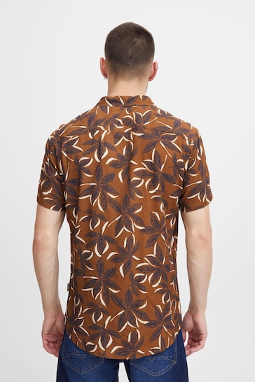 Blend Brown Leaf Print Short Sleeve Shirt