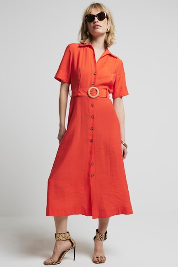 River Island Red Belted Shirt Dress