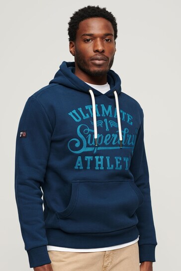 Superdry Blue Athletic Script Embroidered Graphic Hoodie